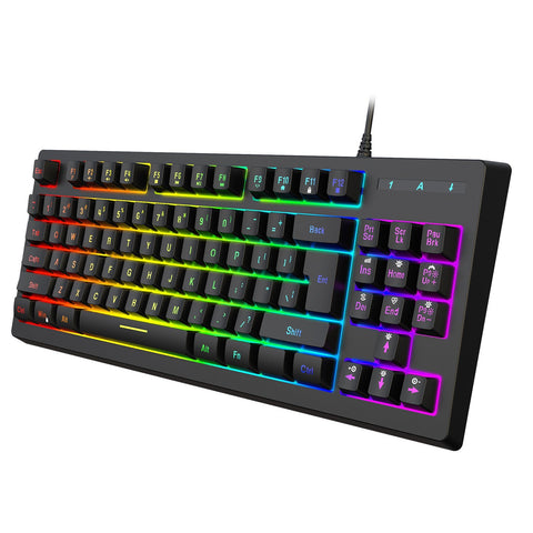 YWYT Y200 USB Wired Gaming Keyboard Membrane Keyboard 87 Keys Layout RGB Light Effect ABS Two-color Injection Molding Keycap