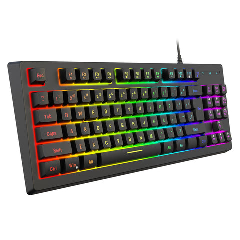 YWYT Y200 USB Wired Gaming Keyboard Membrane Keyboard 87 Keys Layout RGB Light Effect ABS Two-color Injection Molding Keycap