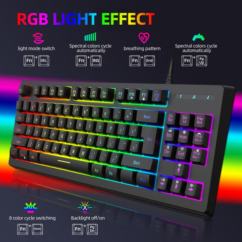 YWYT Y200 USB Wired Gaming Keyboard Membrane Keyboard 87 Keys Layout RGB Light Effect ABS Two-color Injection Molding Keycap