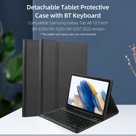 Detachable Tablet Protective Case with BT Keyboard Pen Slot Compatible with Samsung Galaxy Tab A8 10.5 inch SM-X200/SM-X205/SM-X207