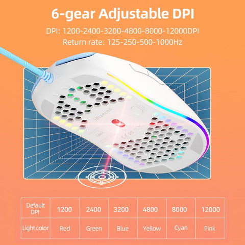 iBlancod GM01 USB Wired Gaming Mouse Ergonomic Lightweight Mouse RGB Backlight Effect 6-gear DPI Hollow-out Design Black