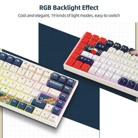 iBlancod K84 84 Keys Three-mode Mechanical Keyboard BT5.0+2.4G+Wired Connection PBT Keycaps Blue (Gateron Red Switches)