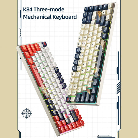 iBlancod K84 84 Keys Three-mode Mechanical Keyboard BT5.0+2.4G+Wired Connection PBT Keycaps Blue (Gateron Red Switches)
