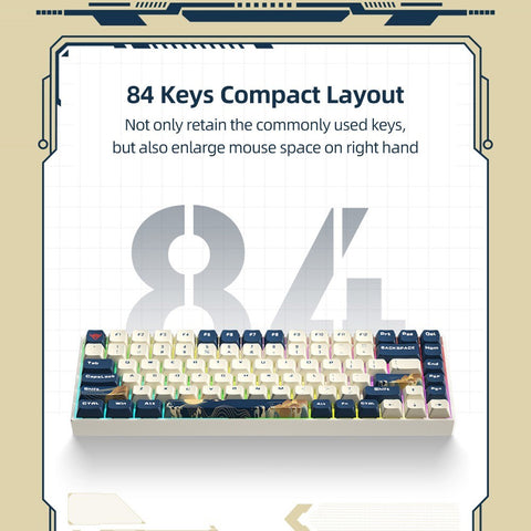 iBlancod K84 84 Keys Three-mode Mechanical Keyboard BT5.0+2.4G+Wired Connection PBT Keycaps Blue (Gateron Red Switches)