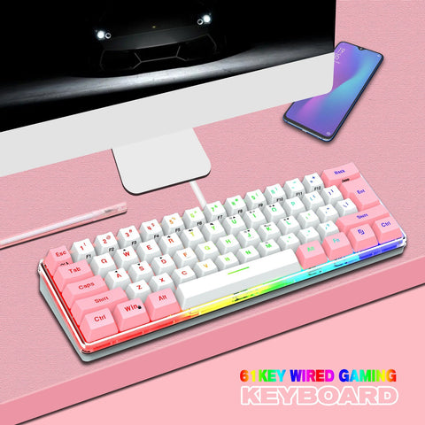 61 Keys Wired Keyboard Membrane Keyboard Compact Design RGB Backlight Effect with Multimedia Shortcuts Detachable Data Cable