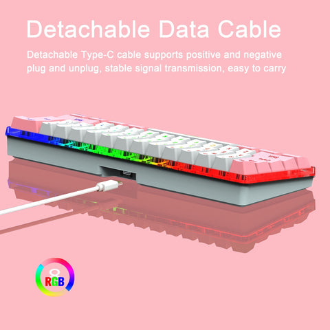61 Keys Wired Keyboard Membrane Keyboard Compact Design RGB Backlight Effect with Multimedia Shortcuts Detachable Data Cable