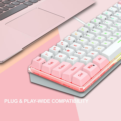 61 Keys Wired Keyboard Membrane Keyboard Compact Design RGB Backlight Effect with Multimedia Shortcuts Detachable Data Cable