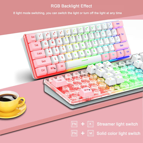 61 Keys Wired Keyboard Membrane Keyboard Compact Design RGB Backlight Effect with Multimedia Shortcuts Detachable Data Cable