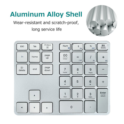 2.4G+BT5.0 Dual-mode Numeric Keyboard 35 Keys Financial Accounting Keyboard Aluminum Alloy Shell Built-in 300mAh Battery Black