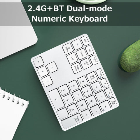 2.4G+BT5.0 Dual-mode Numeric Keyboard 35 Keys Financial Accounting Keyboard Aluminum Alloy Shell Built-in 300mAh Battery Black