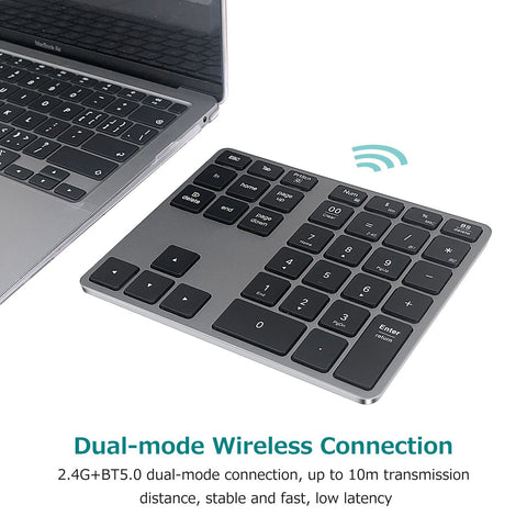 2.4G+BT5.0 Dual-mode Numeric Keyboard 35 Keys Financial Accounting Keyboard Aluminum Alloy Shell Built-in 300mAh Battery Black