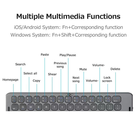 Portable Wireless BT Keyboard Folding Keyboard Comfortable Typing Feel Built-in Rechargeable Lithium Battery for Windows/Android/iOS