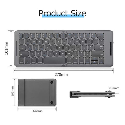 Portable Wireless BT Keyboard Folding Keyboard Comfortable Typing Feel Built-in Rechargeable Lithium Battery for Windows/Android/iOS