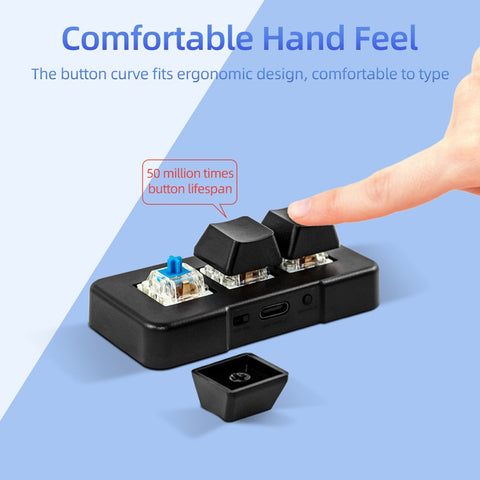 MK321U 3-key Wired Mini Customized Keyboard with Mechanical Blue Switch Detachable Data Cable for Office Game Multimedia Black