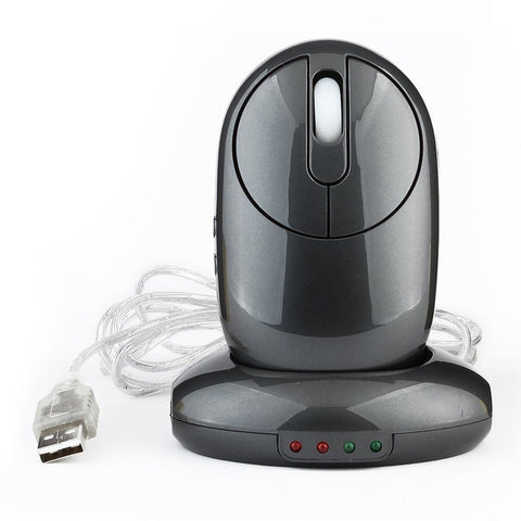 2.4G Wireless Rechargeable Mouse 3-gear Adjustable DPI Ergonomic Optical Mouse with 3-port USB Hub Charging Dock Black