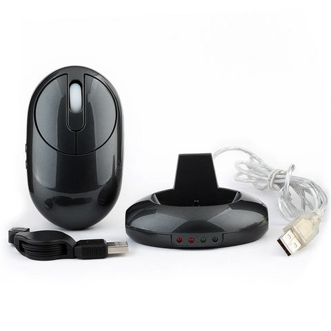 2.4G Wireless Rechargeable Mouse 3-gear Adjustable DPI Ergonomic Optical Mouse with 3-port USB Hub Charging Dock Black