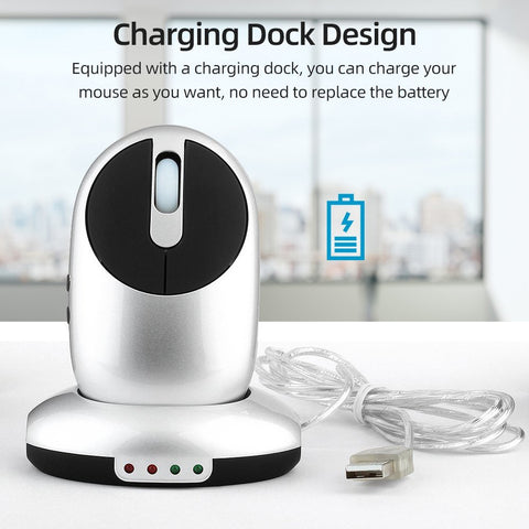 2.4G Wireless Rechargeable Mouse 3-gear Adjustable DPI Ergonomic Optical Mouse with 3-port USB Hub Charging Dock Black