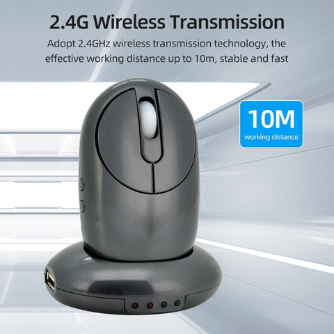 2.4G Wireless Rechargeable Mouse 3-gear Adjustable DPI Ergonomic Optical Mouse with 3-port USB Hub Charging Dock Black