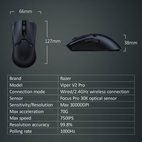 Razer Viper V2 Pro Lightweight Gaming Mouse with Focus Pro 30K Optical Sensor Support Wired/2.4G Wireless Connection Black