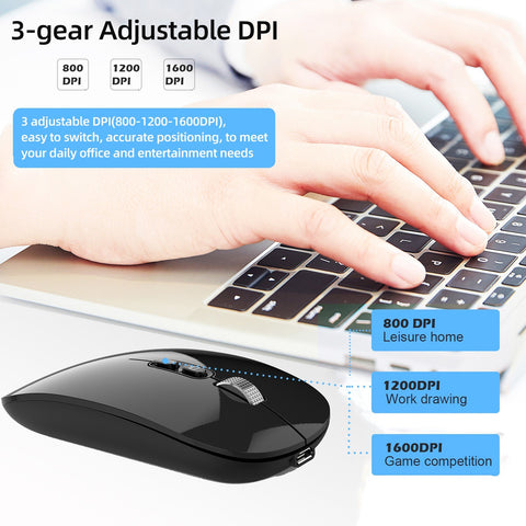 M103 2.4G+BT5.1 Wireless Dual-mode Mouse Ergonomic Office Mice 3-gear Adjustable DPI Built-in 500mAh Lithium Battery Black