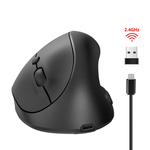 HXSJ X10 2.4G Wireless Vertical Mouse Ergonomic Mice 3-gear Adjustable DPI Built-in 600mAh Rechargeable Lithium Battery Black