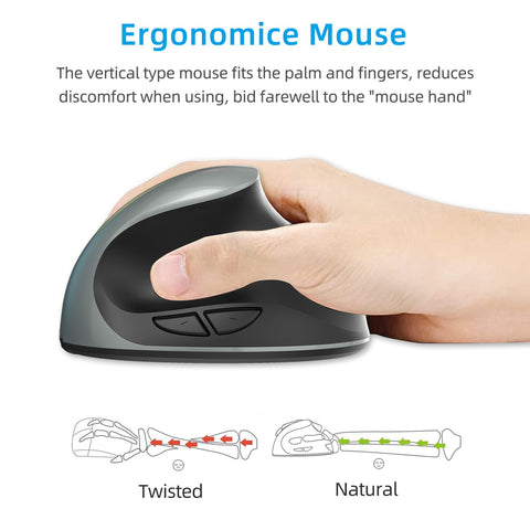 HXSJ X10 2.4G Wireless Vertical Mouse Ergonomic Mice 3-gear Adjustable DPI Built-in 600mAh Rechargeable Lithium Battery Black
