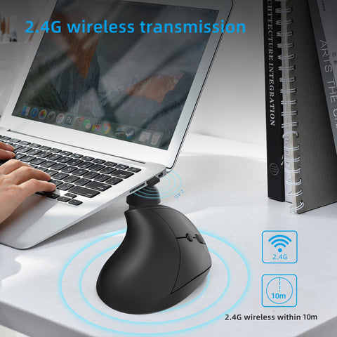 HXSJ X10 2.4G Wireless Vertical Mouse Ergonomic Mice 3-gear Adjustable DPI Built-in 600mAh Rechargeable Lithium Battery Black