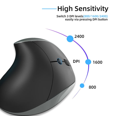 HXSJ X10 2.4G Wireless Vertical Mouse Ergonomic Mice 3-gear Adjustable DPI Built-in 600mAh Rechargeable Lithium Battery Black