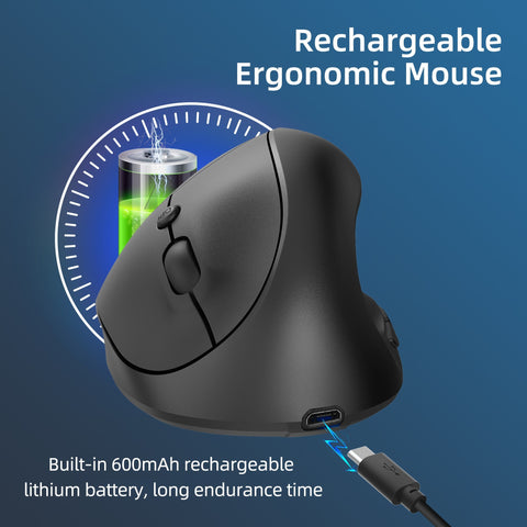 HXSJ X10 2.4G Wireless Vertical Mouse Ergonomic Mice 3-gear Adjustable DPI Built-in 600mAh Rechargeable Lithium Battery Black