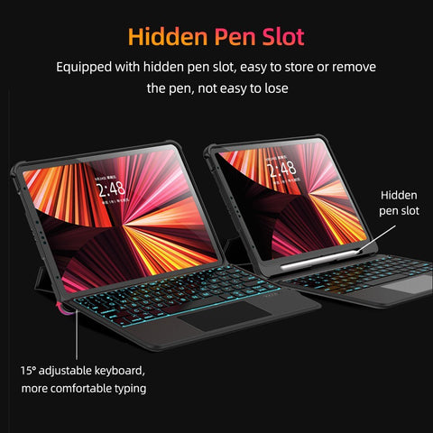 Detachable Tablet BT Keyboard Case with Touchpad Pen Slot Compatible with iPad 10.2'' 2019/2020/2021/iPad Pro 10.5''/iPad Air 3 10.5''