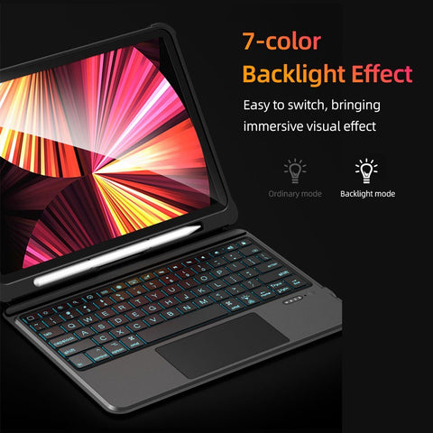 Detachable Tablet BT Keyboard Case with Touchpad Pen Slot Compatible with iPad 10.2'' 2019/2020/2021/iPad Pro 10.5''/iPad Air 3 10.5''