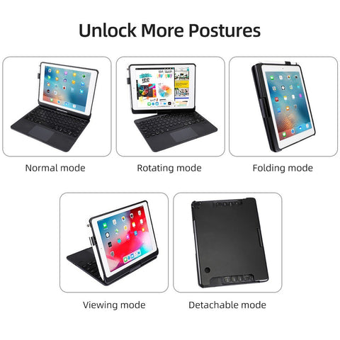 Detachable 360° Rotating Tablet Keyboard Case Colorful Backlight Effect Compatible with iPad Air2/iPad Pro 9.7/iPad 9.7(2017/2018)