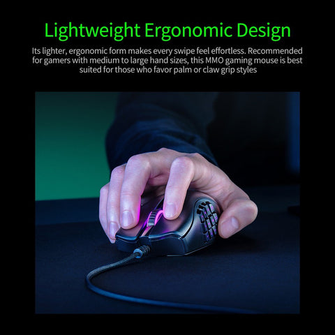 Razer Naga X MMO Wired RGB Gaming Mouse Lightweight Mouse with 2nd-gen Razer Optical Mouse Switch 16 Programmable Buttons