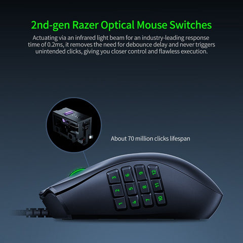 Razer Naga X MMO Wired RGB Gaming Mouse Lightweight Mouse with 2nd-gen Razer Optical Mouse Switch 16 Programmable Buttons