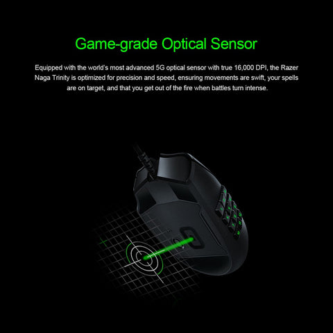 Razer Naga Trinity Gaming Mouse Wired Mice 16,000 DPI Optical Sensor Chroma RGB Lighting Replaceable Side Plate 2/7/12 Button Configurations Mechanical Switches