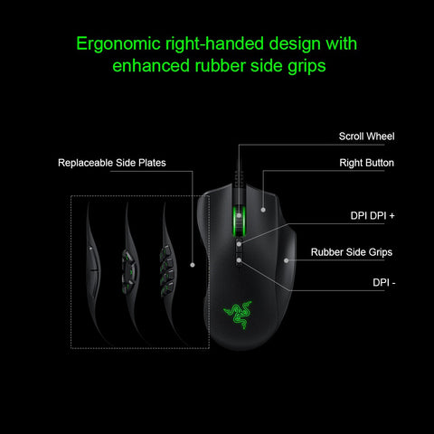 Razer Naga Trinity Gaming Mouse Wired Mice 16,000 DPI Optical Sensor Chroma RGB Lighting Replaceable Side Plate 2/7/12 Button Configurations Mechanical Switches