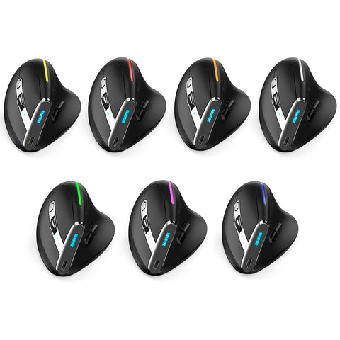 ZELOTES F-36 Wireless vertical 2.4G Bluetooth mouse full color light 8 key programming five DPI game mouse built-in 730mah lithium battery Black