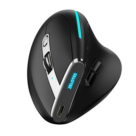 ZELOTES F-36 Wireless vertical 2.4G Bluetooth mouse full color light 8 key programming five DPI game mouse built-in 730mah lithium battery Black