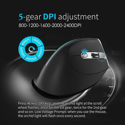 ZELOTES F-36 Wireless vertical 2.4G Bluetooth mouse full color light 8 key programming five DPI game mouse built-in 730mah lithium battery Black