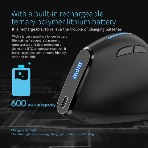 ZELOTES F-36A 2.4G Wireless Mouse Charging Blu-ray 6-button Optical mouse 3 level DPI black