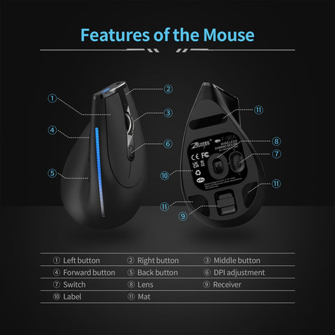 ZELOTES F-36A 2.4G Wireless Mouse Charging Blu-ray 6-button Optical mouse 3 level DPI black