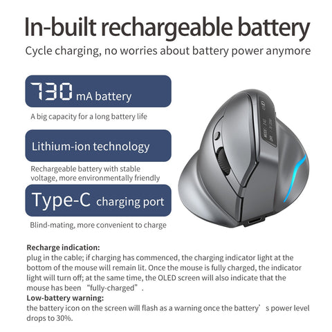 ZELOTES F-26C Rechargeable display dual-mode wireless mouse with silent 2.4GHz BT gray