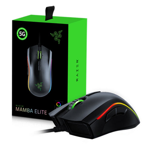 Razer Mamba Elite Wired Gaming Mouse Chroma Lighting 16000 DPI 5G Optical Sensor 9 Programmable Buttons Ergonomic Design