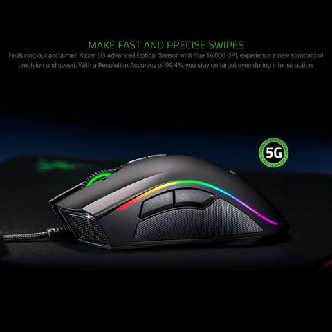 Razer Mamba Elite Wired Gaming Mouse Chroma Lighting 16000 DPI 5G Optical Sensor 9 Programmable Buttons Ergonomic Design