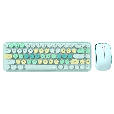 Mofii 2.4G Wireless Keyboard Mouse Combo 68 Keys Retro Round Keyboard Ergonomic Mouse Suitable for Desktop PC Laptop Devices 3-gear Adjustable DPI Green