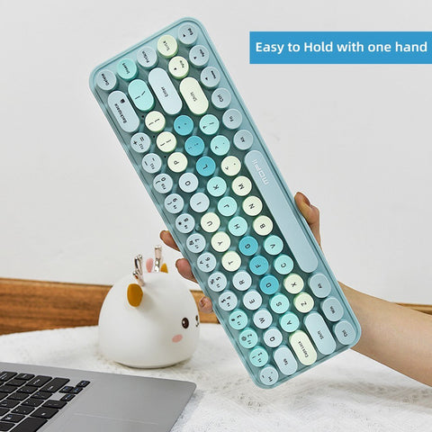 Mofii 2.4G Wireless Keyboard Mouse Combo 68 Keys Retro Round Keyboard Ergonomic Mouse Suitable for Desktop PC Laptop Devices 3-gear Adjustable DPI Green