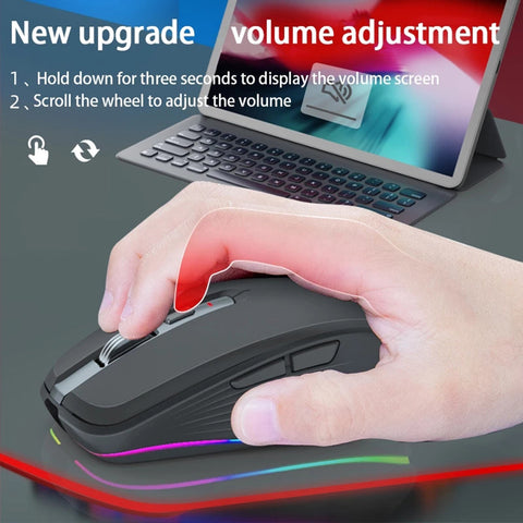 2.4G+BT5.1 Dual-mode Wireless Mouse Computer Gaming Mice Ergonomic Design 4-gear   Adjustable DPI Built-in Rechargeable Battery for Laptop