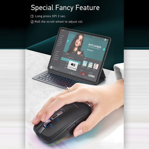 2.4G+BT5.1 Dual-mode Wireless Mouse Computer Gaming Mice Ergonomic Design 4-gear   Adjustable DPI Built-in Rechargeable Battery for Laptop