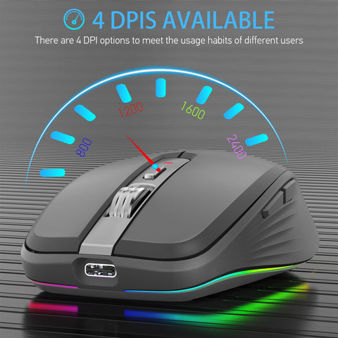 2.4G+BT5.1 Dual-mode Wireless Mouse Computer Gaming Mice Ergonomic Design 4-gear   Adjustable DPI Built-in Rechargeable Battery for Laptop