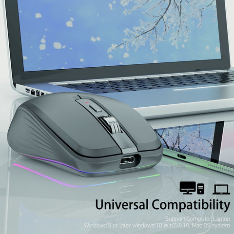 2.4G+BT5.1 Dual-mode Wireless Mouse Computer Gaming Mice Ergonomic Design 4-gear   Adjustable DPI Built-in Rechargeable Battery for Laptop
